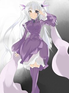 Rating: Safe Score: 0 Tags: 1girl barasuishou breasts checkered checkered_background dress eyepatch full_body image long_hair long_sleeves purple_dress purple_legwear silver_hair solo standing thighhighs yellow_eyes User: admin