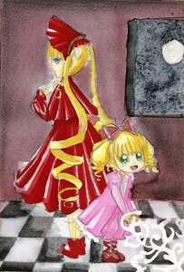 Rating: Safe Score: 0 Tags: 2girls argyle argyle_background blonde_hair blue_eyes bow checkered checkered_background checkered_floor dress hinaichigo image long_hair looking_at_viewer moon multiple_girls open_mouth pair pink_dress red_footwear shinku shoes smile standing tile_floor tiles twintails User: admin