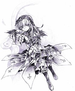 Rating: Safe Score: 0 Tags: 1girl boots cross dress flower frilled_sleeves frills full_body greyscale hairband image long_hair long_sleeves looking_at_viewer monochrome ribbon rose solo standing suigintou traditional_media wide_sleeves User: admin