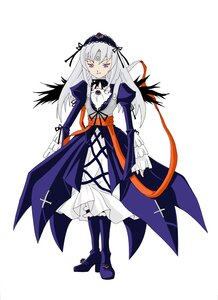 Rating: Safe Score: 0 Tags: 1girl black_wings boots breasts cleavage dress frills full_body hairband image long_hair long_sleeves looking_at_viewer pink_eyes rose silver_hair solo suigintou white_background wings User: admin