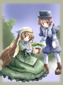 Rating: Safe Score: 0 Tags: 2girls blue_dress brown_hair dress full_body green_dress hat heterochromia image long_hair long_sleeves looking_at_viewer multiple_girls pair pantyhose red_eyes short_hair siblings sisters smile souseiseki standing suiseiseki twins very_long_hair watering_can User: admin