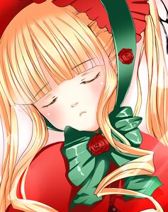 Rating: Safe Score: 0 Tags: 1girl bangs blonde_hair blush bow closed_eyes dress drill_hair flower image long_hair red_flower red_rose rose shinku simple_background sleeping solo twintails User: admin