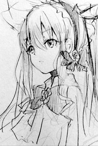 Rating: Safe Score: 0 Tags: 1girl closed_mouth greyscale hair_ornament image long_hair looking_at_viewer monochrome shinku simple_background sketch solo traditional_media upper_body virtual_youtuber white_background User: admin