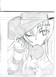 Rating: Safe Score: 0 Tags: 1girl bangs candy close-up food greyscale hair_between_eyes hat image lollipop long_hair long_sleeves monochrome school_uniform sketch solo suigintou traditional_media User: admin