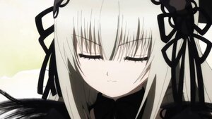 Rating: Safe Score: 0 Tags: 1girl bangs black_dress black_ribbon blush closed_eyes closed_mouth dress eyebrows_visible_through_hair hair_ribbon image long_hair ribbon silver_hair smile solo suigintou User: admin