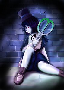 Rating: Safe Score: 0 Tags: 1girl against_wall black_hair brick_wall gloves hat image pale_skin red_eyes ribbon shoes short_hair shorts sitting solo souseiseki top_hat User: admin