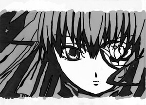 Rating: Safe Score: 0 Tags: 1girl barasuishou gloves greyscale image looking_at_viewer monochrome shadow solo striped white_background User: admin