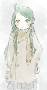 Rating: Safe Score: 0 Tags: 1girl ahoge blush closed_mouth coat cowboy_shot green_eyes green_hair headphones image kanaria long_hair looking_at_viewer scarf skirt solo standing winter_clothes User: admin