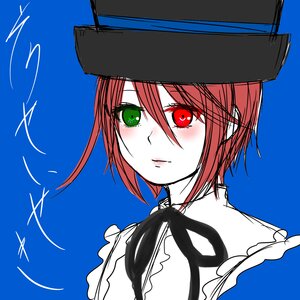 Rating: Safe Score: 0 Tags: 1girl black_headwear blue_background blush closed_mouth green_eyes hair_between_eyes hat heterochromia image looking_at_viewer red_eyes red_hair short_hair signature simple_background sketch solo souseiseki upper_body User: admin