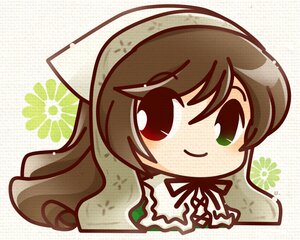 Rating: Safe Score: 0 Tags: 1girl ahoge brown_hair checkered checkered_background chibi dress hair_ornament halftone halftone_background hat image long_hair polka_dot polka_dot_background ribbon smile solo suiseiseki User: admin