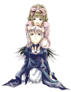 Rating: Safe Score: 0 Tags: 2girls bow brown_hair dress green_eyes hina_ichigo hinaichigo image long_hair long_sleeves multiple_girls open_mouth pair pink_bow red_eyes silver_hair simple_background sitting suigintou wings User: admin