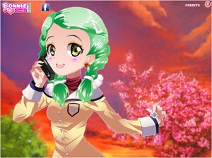 Rating: Safe Score: 0 Tags: 1girl :d buttons green_eyes green_hair hair_ornament image kanaria long_sleeves looking_at_viewer open_mouth outdoors sky smile solo sunset tree upper_body User: admin