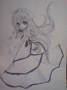 Rating: Safe Score: 0 Tags: 1girl dress image long_hair long_sleeves looking_at_viewer monochrome simple_background sketch solo suiseiseki very_long_hair User: admin