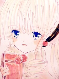 Rating: Safe Score: 0 Tags: 1girl blonde_hair blue_eyes blush flower gift holding image long_hair looking_at_viewer pink_flower pink_rose red_flower red_rose rose shinku solo traditional_media valentine User: admin