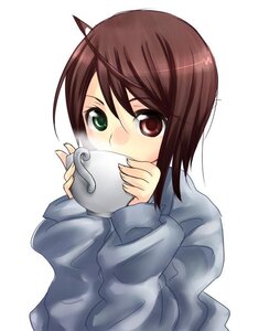 Rating: Safe Score: 0 Tags: 1girl ahoge bangs blush brown_hair cup eyebrows_visible_through_hair heterochromia holding holding_cup image long_sleeves looking_at_viewer mug print_mug red_eyes simple_background solo souseiseki steam striped striped_background upper_body vertical_stripes white_background User: admin