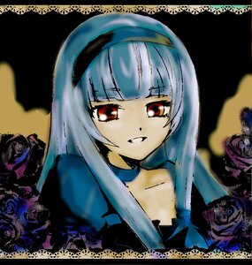 Rating: Safe Score: 0 Tags: 1girl bangs black_choker blue_flower blue_rose blunt_bangs choker dress flower image long_hair red_eyes rose solo suigintou User: admin