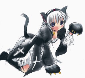 Rating: Safe Score: 0 Tags: 1girl animal_ears bell blue_eyes blush cat_ears cat_tail dress solo striped tail User: admin