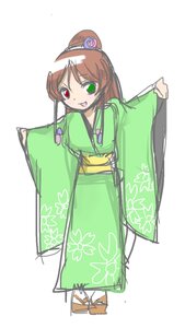 Rating: Safe Score: 0 Tags: 1girl :p brown_hair full_body green_eyes heterochromia image japanese_clothes kimono long_hair long_sleeves looking_at_viewer red_eyes simple_background solo suiseiseki tongue tongue_out white_background User: admin
