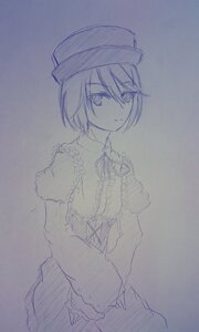 Rating: Safe Score: 0 Tags: 1girl closed_mouth expressionless frills hair_between_eyes hat image long_sleeves looking_at_viewer monochrome short_hair sketch skirt solo souseiseki traditional_media User: admin