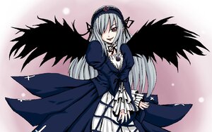 Rating: Safe Score: 0 Tags: 1girl artist_request black_wings dress flower frills hairband image juliet_sleeves lolita_hairband long_hair long_sleeves looking_at_viewer pink_eyes puffy_sleeves red_eyes rose rozen_maiden silver_hair solo suigintou wings User: admin