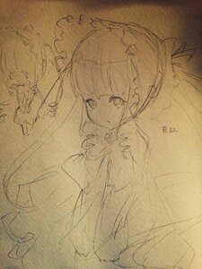 Rating: Safe Score: 0 Tags: 1girl bangs closed_mouth dress eyebrows_visible_through_hair image long_hair looking_at_viewer monochrome shinku sketch solo traditional_media User: admin