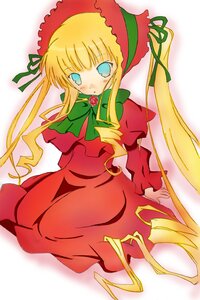 Rating: Safe Score: 0 Tags: 1girl blonde_hair blue_eyes bonnet bow bowtie dress flower full_body green_bow image long_hair long_sleeves looking_at_viewer red_dress shinku sidelocks simple_background sitting solo twintails very_long_hair white_background User: admin