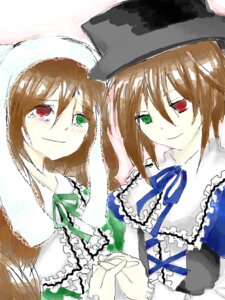 Rating: Safe Score: 0 Tags: 2girls brown_hair dress frills green_dress green_eyes hat head_scarf heterochromia holding_hands image interlocked_fingers long_hair long_sleeves looking_at_viewer multiple_girls pair red_eyes ribbon short_hair siblings sisters smile souseiseki suiseiseki tears twins User: admin