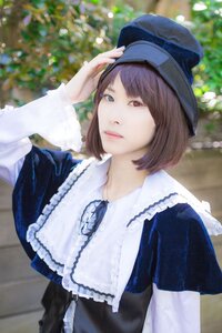 Rating: Safe Score: 0 Tags: 1girl bangs blue_headwear blurry blurry_background brown_hair day depth_of_field dress hat heterochromia lips long_sleeves outdoors red_eyes short_hair solo souseiseki upper_body User: admin