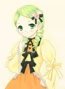 Rating: Safe Score: 0 Tags: 1girl artist_request blush bow dress drill_hair finger_to_face frills green_eyes green_hair hair_ornament hand_on_hip heart heart_hair_ornament image index_finger_raised kanaria long_sleeves looking_at_viewer puffy_sleeves ribbon rose rozen_maiden short_hair simple_background solo twin_drills upper_body yellow_background yellow_dress User: admin