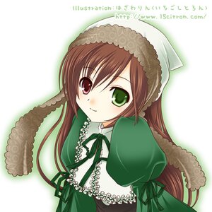 Rating: Safe Score: 0 Tags: 1girl black_ribbon brown_hair dress english_text frills green_dress green_eyes hat heterochromia image long_hair long_sleeves looking_at_viewer red_eyes ribbon simple_background smile solo suiseiseki upper_body very_long_hair white_background User: admin