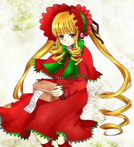 Rating: Safe Score: 0 Tags: 1girl blonde_hair blue_eyes bonnet bow bowtie dress drill_hair flower full_body green_bow holding image long_hair long_sleeves looking_at_viewer red_dress rose shinku solo twin_drills twintails User: admin