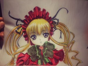 Rating: Safe Score: 0 Tags: 1girl blonde_hair bonnet bow dress image long_hair looking_at_viewer marker_(medium) photo red_dress rose shinku solo traditional_media twintails User: admin