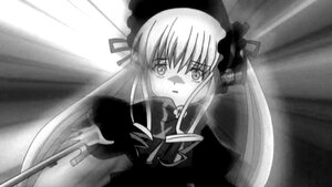 Rating: Safe Score: 0 Tags: 1girl dress greyscale image long_hair long_sleeves looking_at_viewer monochrome shinku solo suigintou twintails upper_body User: admin