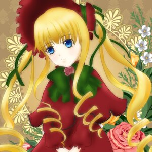 Rating: Safe Score: 0 Tags: 1girl auto_tagged blonde_hair blue_eyes bow bowtie capelet dress drill_hair flower green_bow green_neckwear image long_hair long_sleeves looking_at_viewer red_capelet red_dress rose shinku sidelocks solo twin_drills twintails v_arms yellow_background User: admin