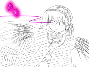 Rating: Safe Score: 0 Tags: 1girl closed_mouth emphasis_lines eyebrows_visible_through_hair feathered_wings frills greyscale hairband image lolita_hairband long_sleeves looking_at_viewer monochrome ribbon short_hair simple_background solo suigintou upper_body white_background wings User: admin