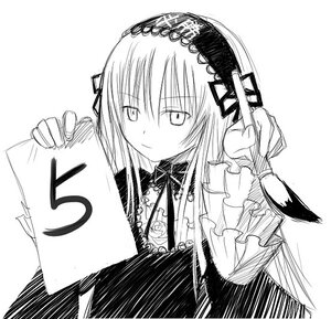 Rating: Safe Score: 0 Tags: 1girl dress flower frilled_sleeves frills greyscale hairband holding image long_hair long_sleeves looking_at_viewer monochrome ribbon simple_background solo suigintou upper_body white_background User: admin