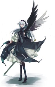 Rating: Safe Score: 0 Tags: 1girl black_footwear black_wings boots dress frills full_body hairband high_heels image long_hair long_sleeves looking_at_viewer silver_hair solo standing suigintou wings User: admin