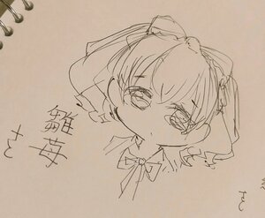 Rating: Safe Score: 0 Tags: 1girl bangs bow eyebrows_visible_through_hair hinaichigo image looking_at_viewer monochrome portrait ribbon signature simple_background solo traditional_media veil User: admin