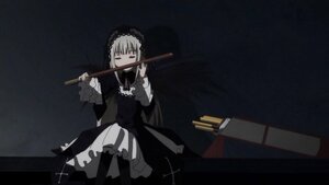 Rating: Safe Score: 0 Tags: 1girl black_dress cross dress frills gothic_lolita hairband holding image instrument lolita_fashion long_hair long_sleeves music playing_instrument solo suigintou User: admin