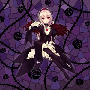 Rating: Safe Score: 0 Tags: 1girl argyle_background chain-link_fence cross dress fence flower frills hairband hexagon honeycomb_(pattern) honeycomb_background image long_hair long_sleeves pantyhose red_eyes rose silk sitting solo spider_web stained_glass suigintou tile_floor tiles vines wings User: admin