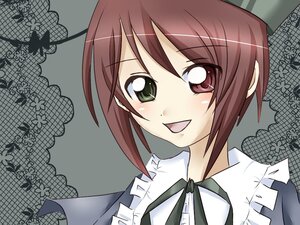 Rating: Safe Score: 0 Tags: 1girl :d blush brown_hair chain-link_fence fence green_eyes image looking_at_viewer open_mouth plaid_background smile solo souseiseki User: admin