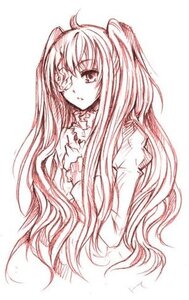 Rating: Safe Score: 0 Tags: 1girl eyepatch frills image kirakishou long_hair long_sleeves looking_at_viewer monochrome pink_theme simple_background solo striped traditional_media upper_body vertical_stripes very_long_hair white_background User: admin