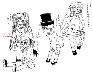 Rating: Safe Score: 0 Tags: blush greyscale hat image kneehighs long_hair long_sleeves mary_janes monochrome multiple multiple_girls shoes sitting skirt standing tagme twintails User: admin