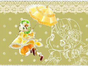 Rating: Safe Score: 0 Tags: 1girl dress flower full_body green_eyes green_hair hair_ornament holding_umbrella image kanaria parasol polka_dot polka_dot_background short_hair solo umbrella User: admin