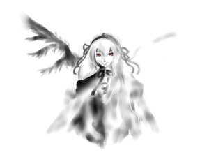 Rating: Safe Score: 0 Tags: 1girl bangs black_ribbon dress flower frills hairband image long_hair long_sleeves looking_at_viewer red_eyes ribbon rose simple_background smile solo suigintou white_background wings User: admin