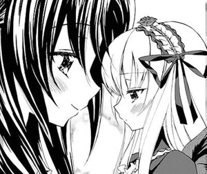 Rating: Safe Score: 0 Tags: 2girls blush eye_contact eyebrows_visible_through_hair greyscale hair_ribbon hairband image kakizaki_megu long_hair looking_at_another monochrome multiple_girls profile ribbon solo suigintou yuri User: admin