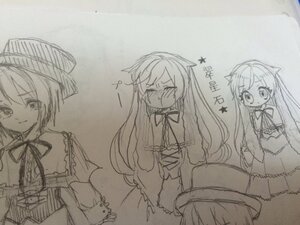 Rating: Safe Score: 0 Tags: blush dress hat image long_hair long_sleeves monochrome multiple_girls neck_ribbon pair ribbon short_hair sketch souseiseki suiseiseki tears traditional_media User: admin