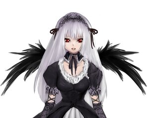 Rating: Safe Score: 0 Tags: 1girl black_dress black_ribbon black_wings cross-laced_clothes detached_collar dress feathers hairband image lace lolita_fashion long_hair long_sleeves looking_at_viewer puffy_sleeves red_eyes silver_hair simple_background solo suigintou upper_body white_background wings User: admin