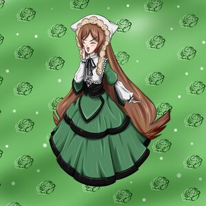 Rating: Safe Score: 0 Tags: 1girl artist_name bonnet braid brown_hair closed_eyes dress flower green_dress head_scarf image long_hair long_sleeves open_mouth pantyhose rose signature solo suiseiseki very_long_hair white_flower User: admin