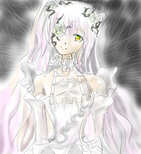 Rating: Safe Score: 0 Tags: 1girl dress flower frills hair_flower hair_ornament image kirakishou long_hair pink_hair rain rose solo veil white_dress white_flower white_hair white_rose yellow_eyes User: admin